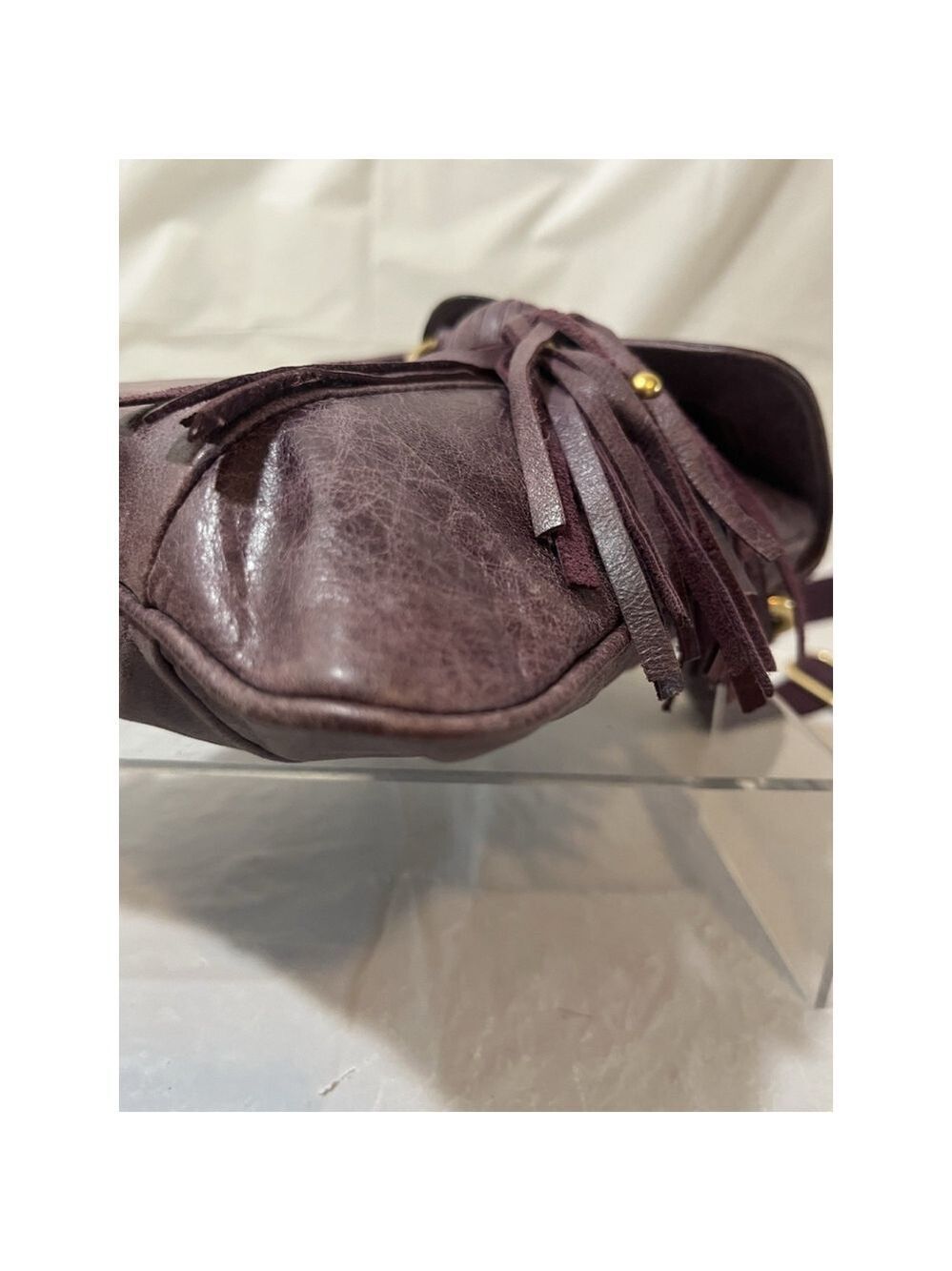 JUICY COUTURE WHIPSTITCH LEATHER TASSEL CROSSBODY BAG PURSE Plum Y2K - Picture 11 of 16